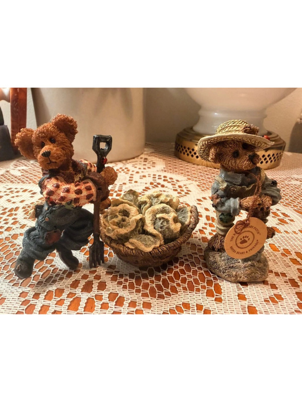 Boyds Bears Gardening Figurines with Flower Basket, Set of 3
